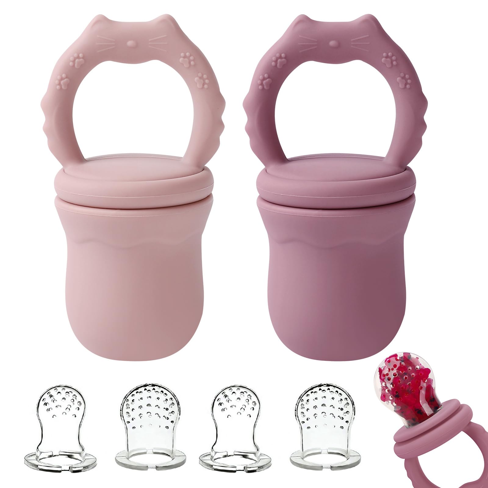 Socub 2-pack mesh fruit feeder rose closeup showing cooling texture for soothing gums