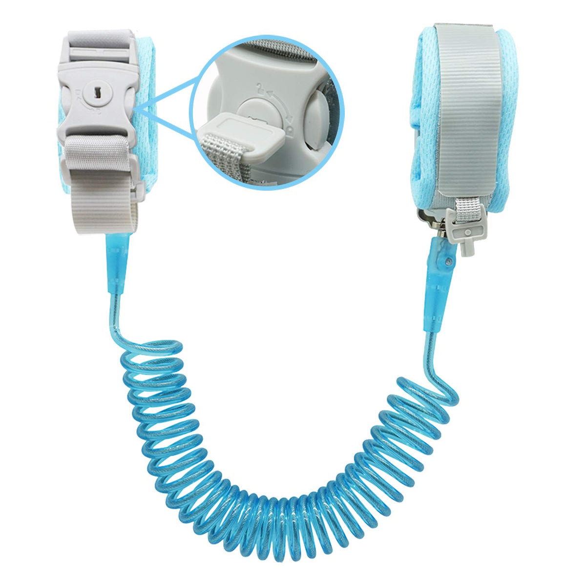 Socub Anti Lost Wrist Link blue close-up showing key lock for safety