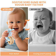 Socub baby rattle-teether assembly shows versatile, growing-use design.
