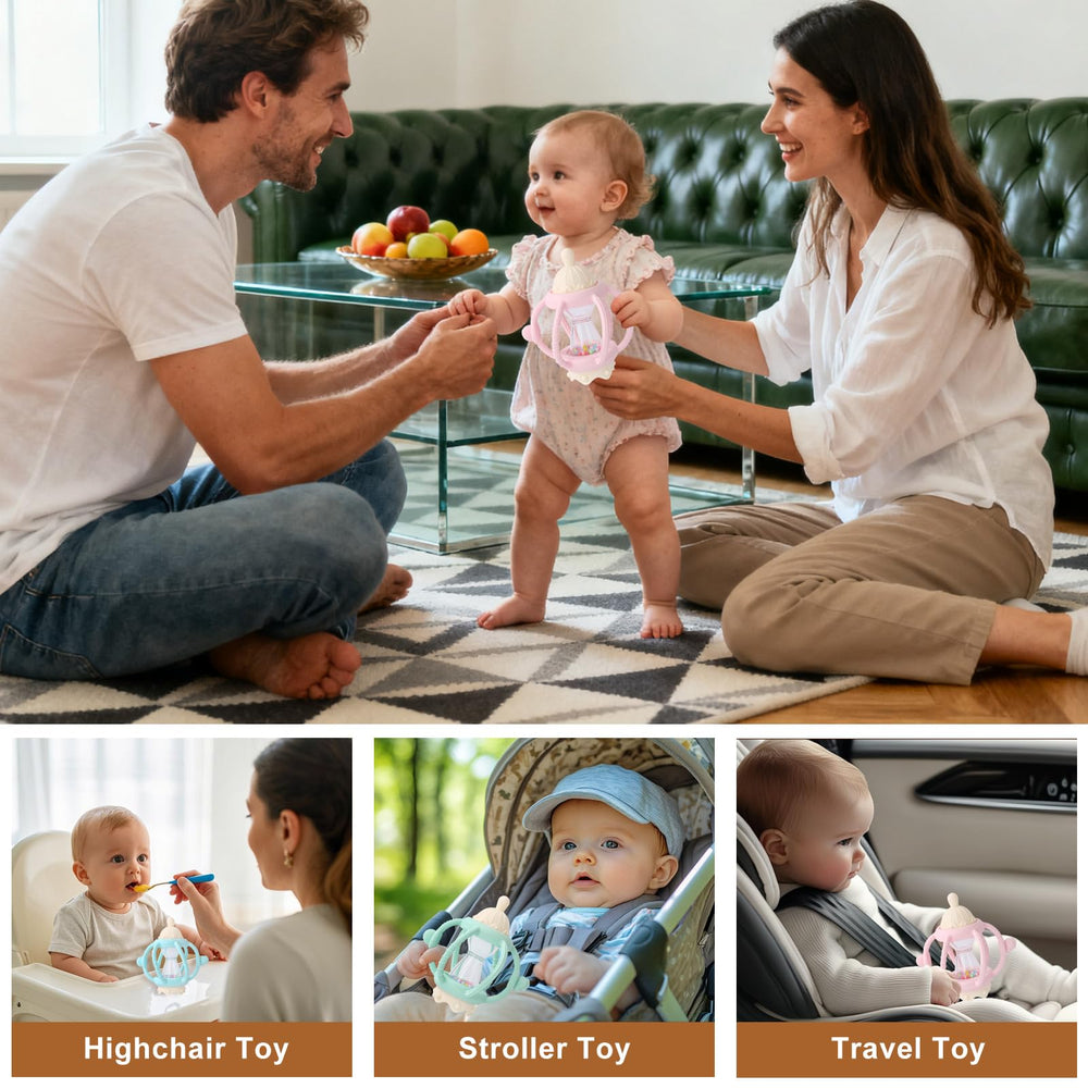 Socub baby rattle teether pink BPA-free design suits newborns and travel.