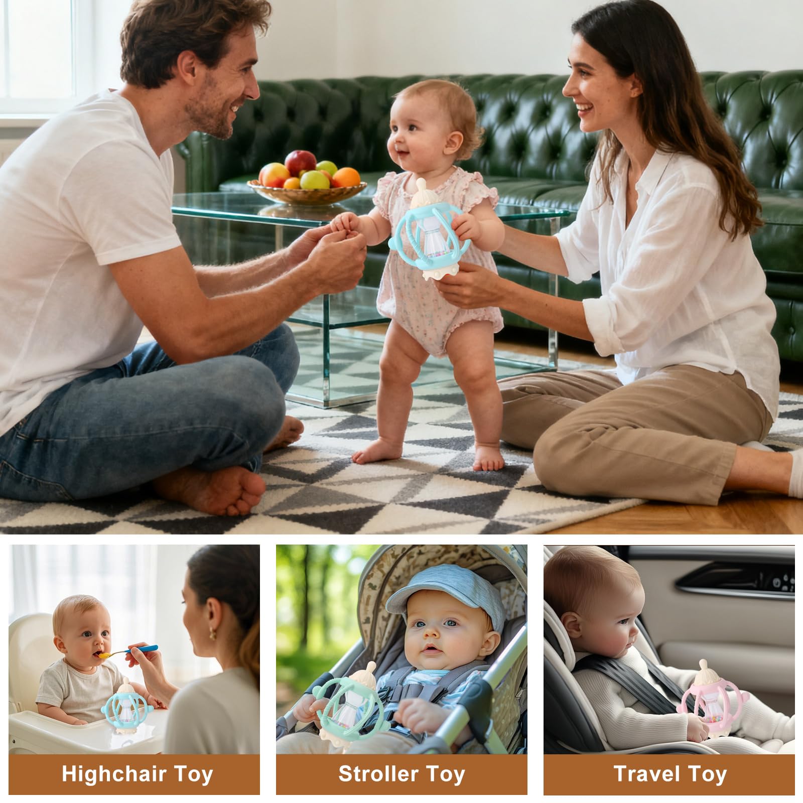 Socub baby-friendly teether rattle for newborns supports sensory development.