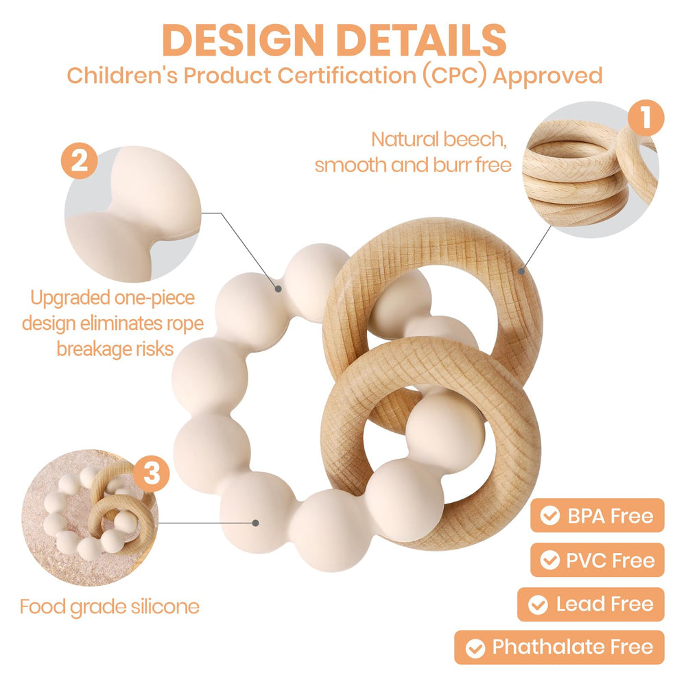 Socub teether grows with baby from rattle to teether to chew toy.