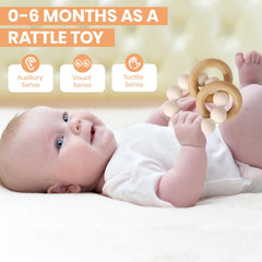 Socub teether showing bumpy silicone beads for sensory development.