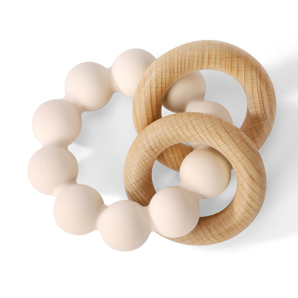 Socub baby teether with unibody safety design and interlocked silicone beads.