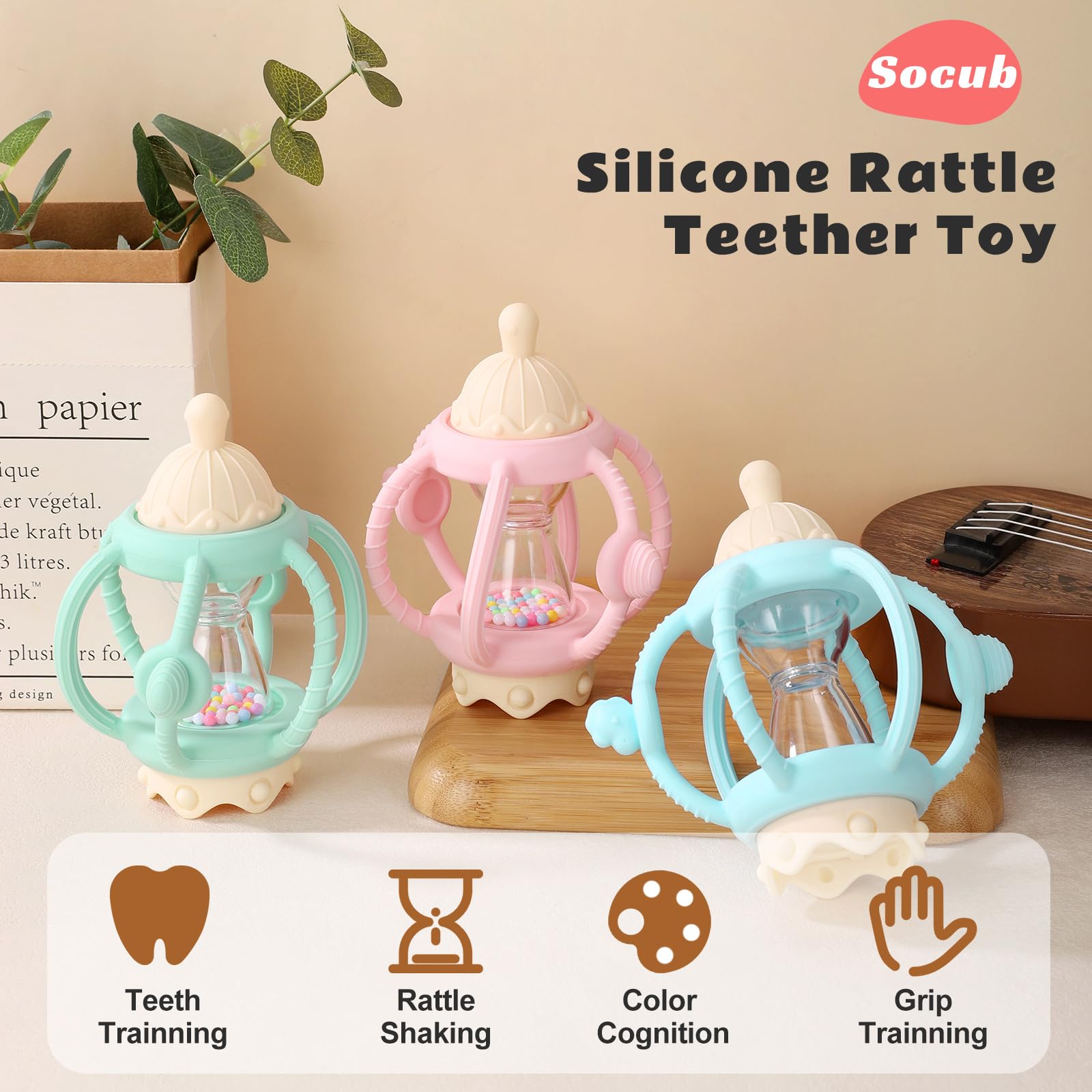 Socub blue 0-12 months rattle is travel-friendly and stroller-ready.