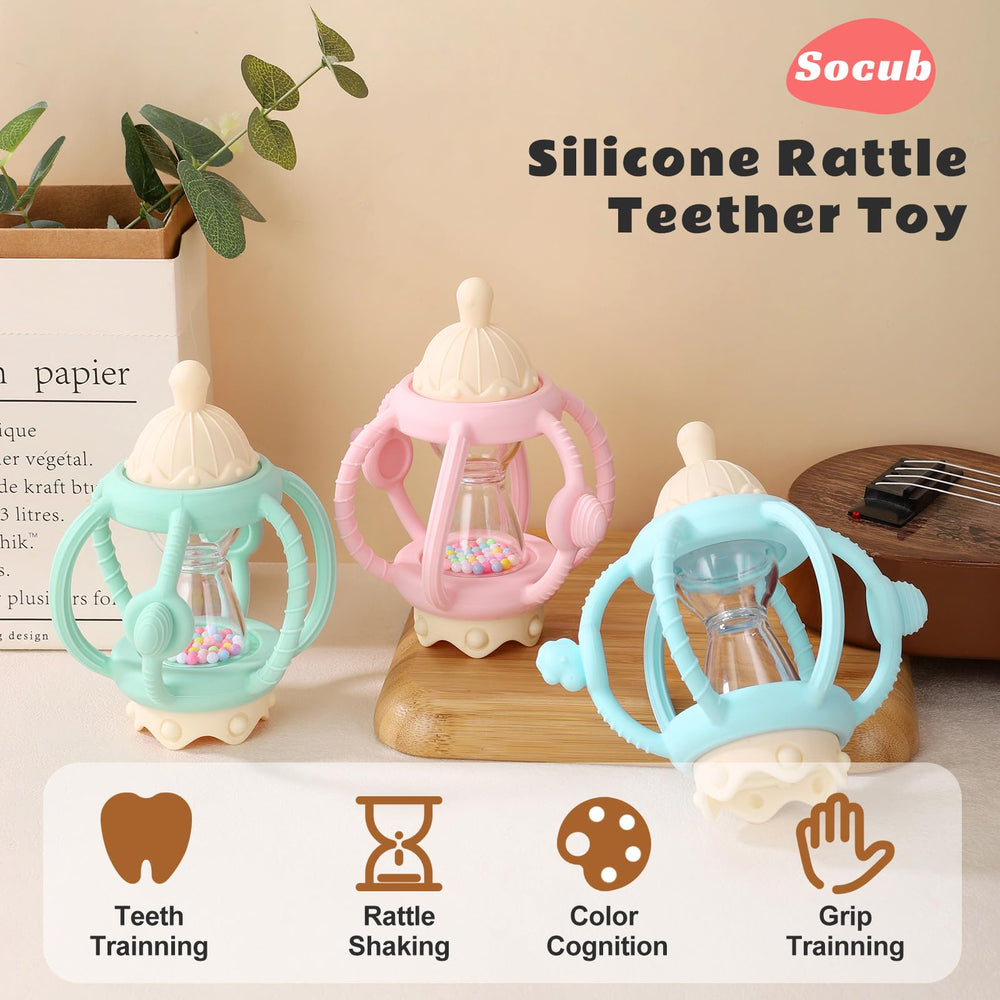 Socub blue 0-12 months rattle is travel-friendly and stroller-ready.