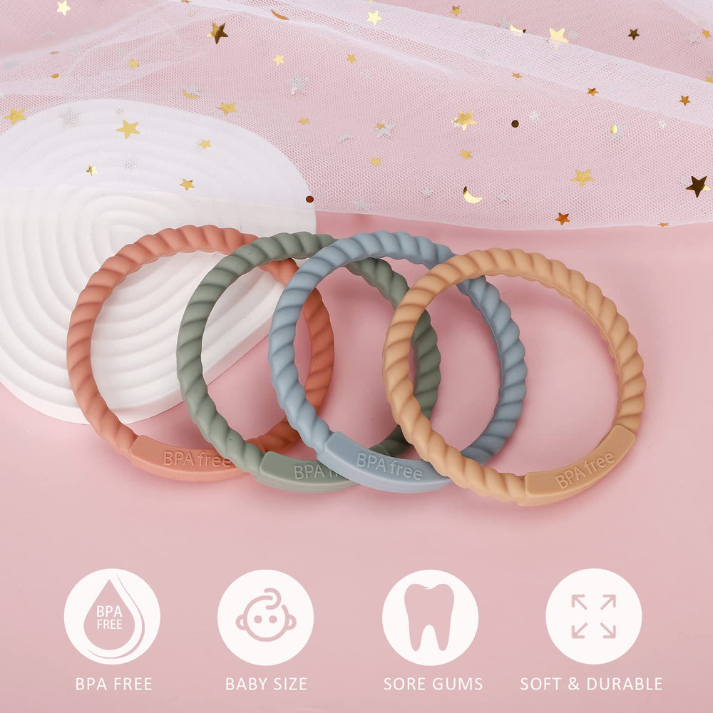 Socub silicone baby teether bracelet Ether worn as a fashionable, safe chew toy for on-the-go.