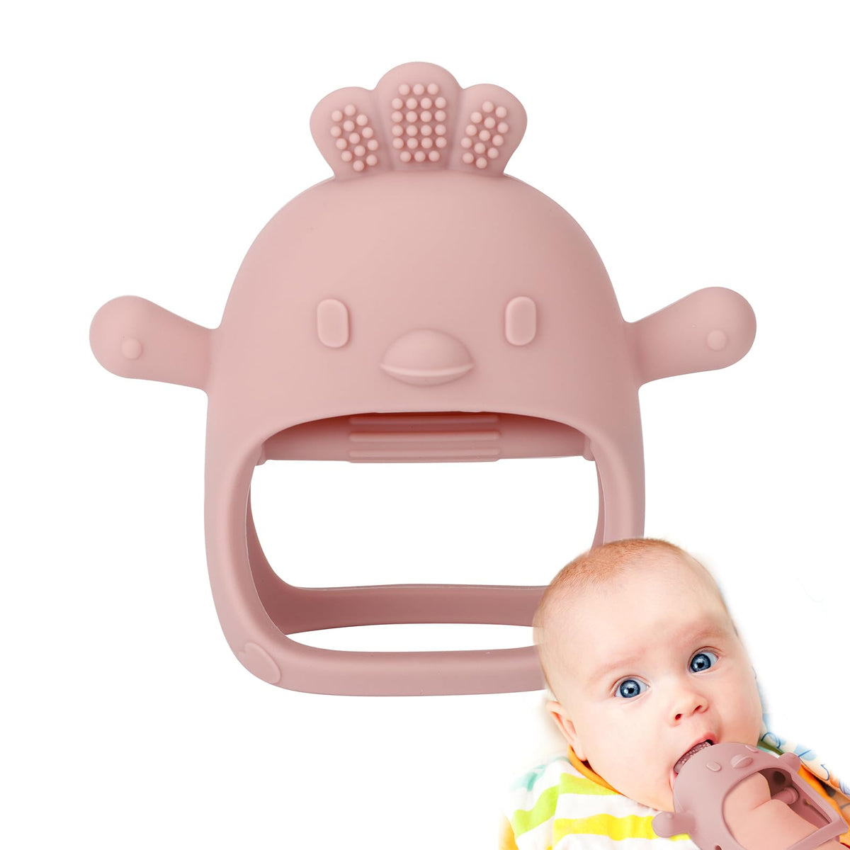 Socub silicone baby teether rose pink packshot for soothing gums