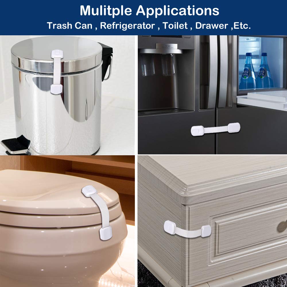 Socub strap lock on cabinet demonstrates adjustable length for fit.