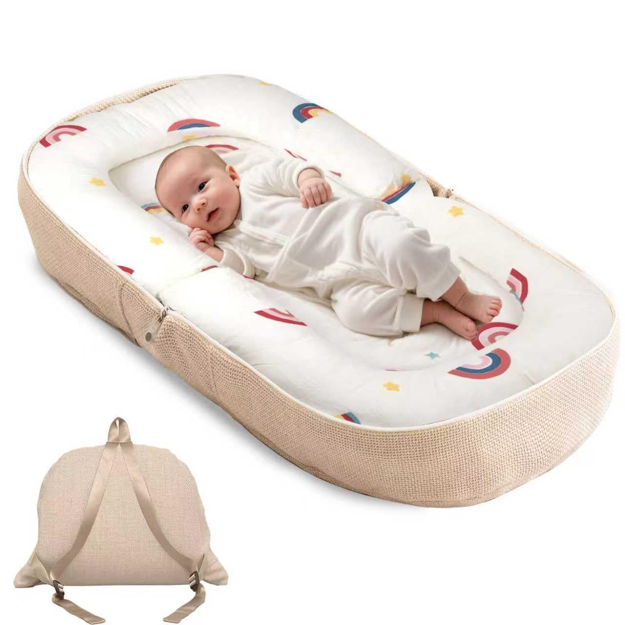 Sofoliana Baby Lounger foldable-backpack shows portable comfort for travel and storage.
