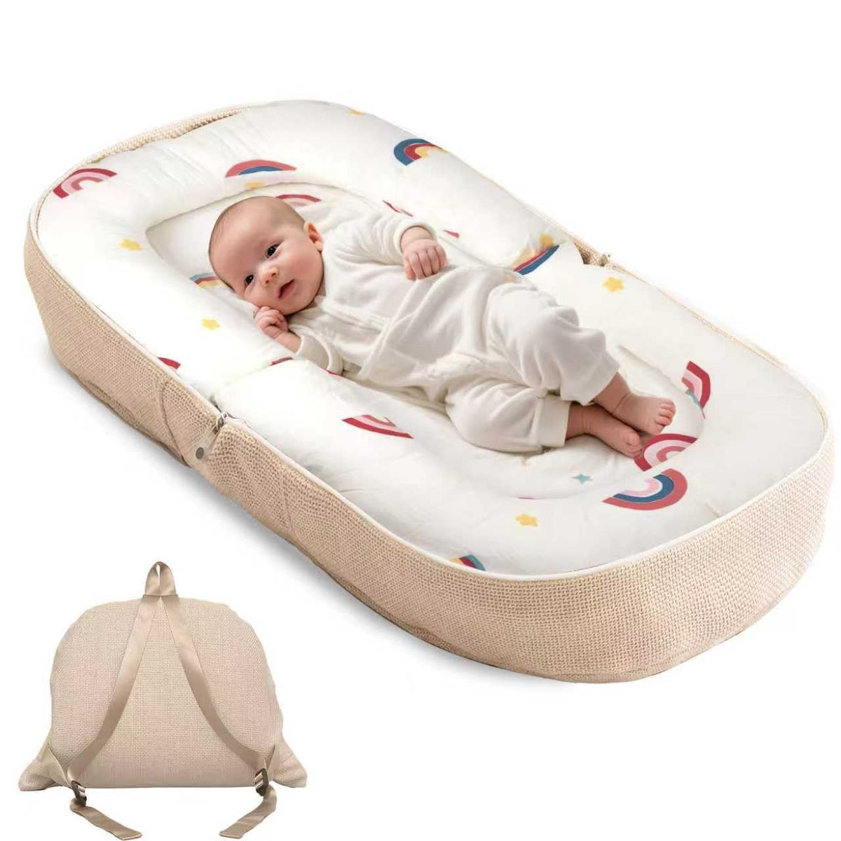 Sofoliana Baby Lounger foldable-backpack shows portable comfort for travel and storage.