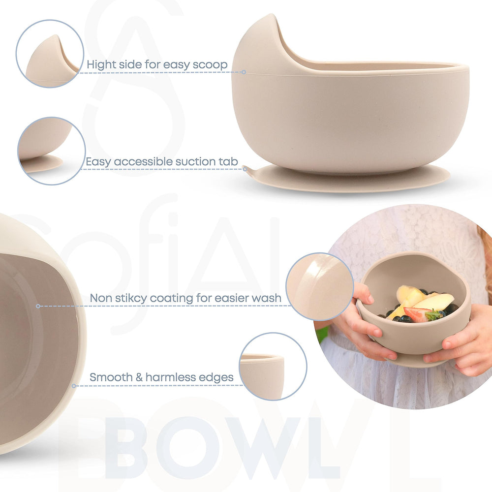 SofiAl adjustable bib keeps clothing clean during messy mealtimes.