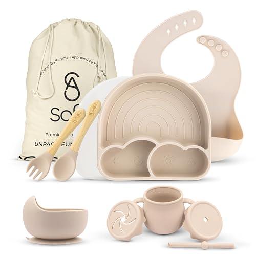 SofiAl all-in-one silicone feeding set bowl shown for spill-free meals