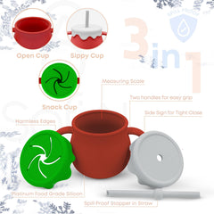 SofiAl 3-in-1 cup with snack lid and straw offers flexible sippy options.