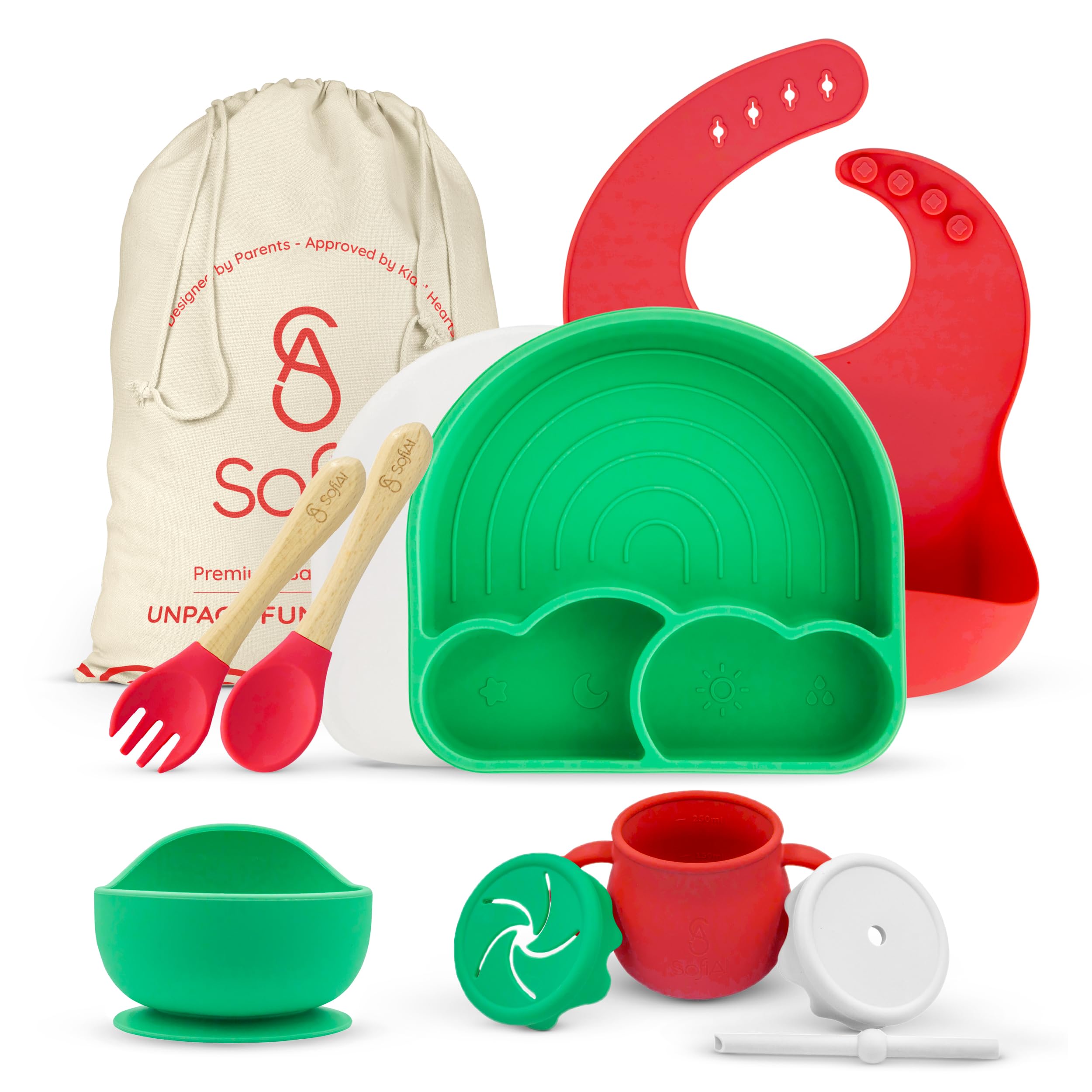 SofiAl all-in-one silicone feeding set bowl with strong suction for spill-free meals.