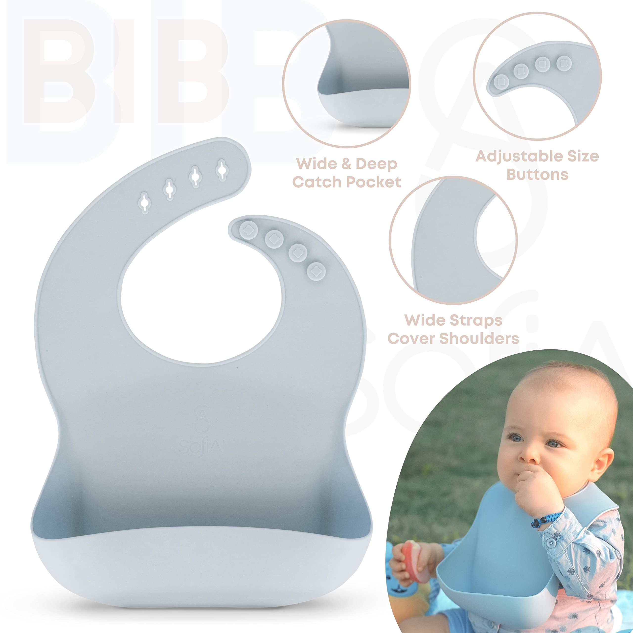 SofiAl soft baby bib catching drips for neater meals