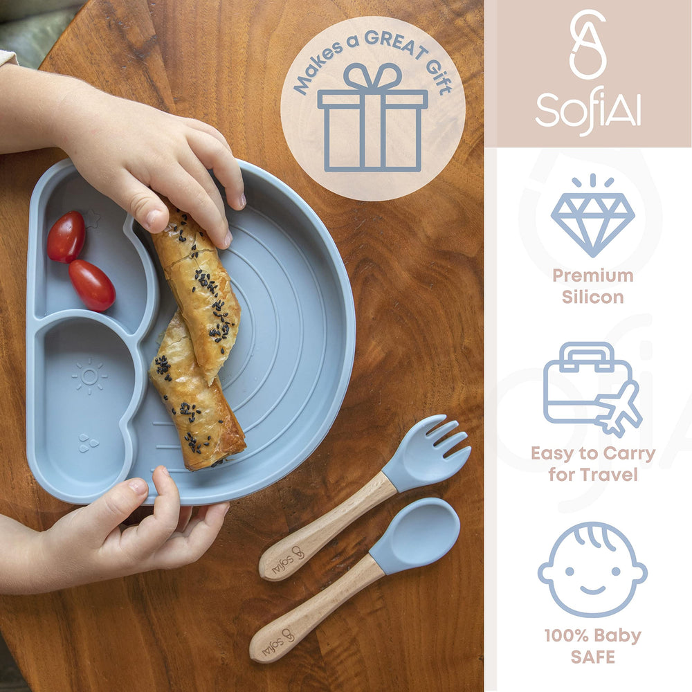 SofiAl suction plate attached to a tray to prevent spills