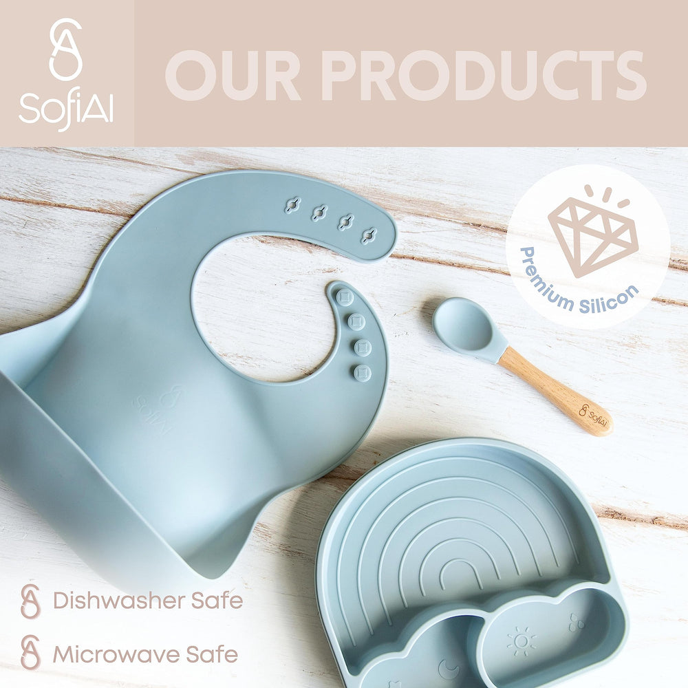 SofiAl materials include 100% food-grade silicone and beech wood.