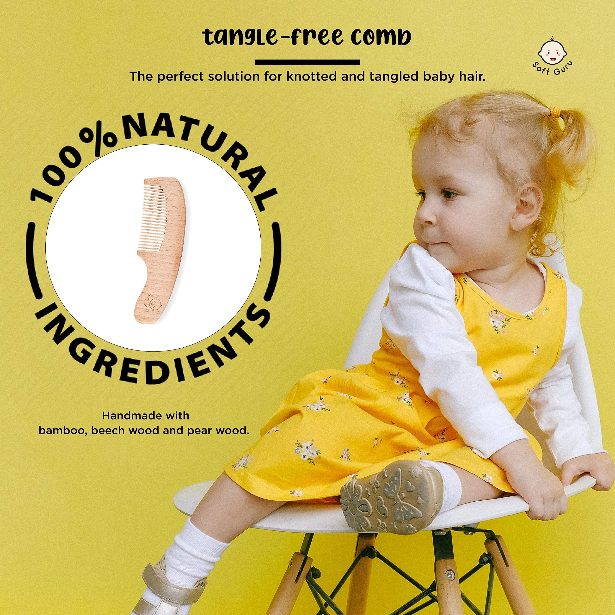 Soft Guru infant comb closeup showing fine teeth for tangle-free styling