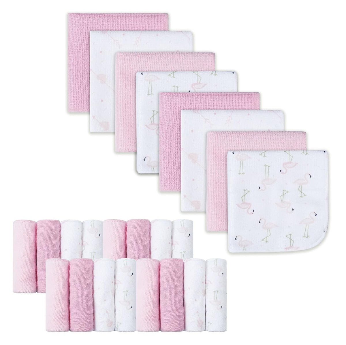 Softan Baby Washcloths 24pack pack shot Flamingos—gentle bath time for newborns