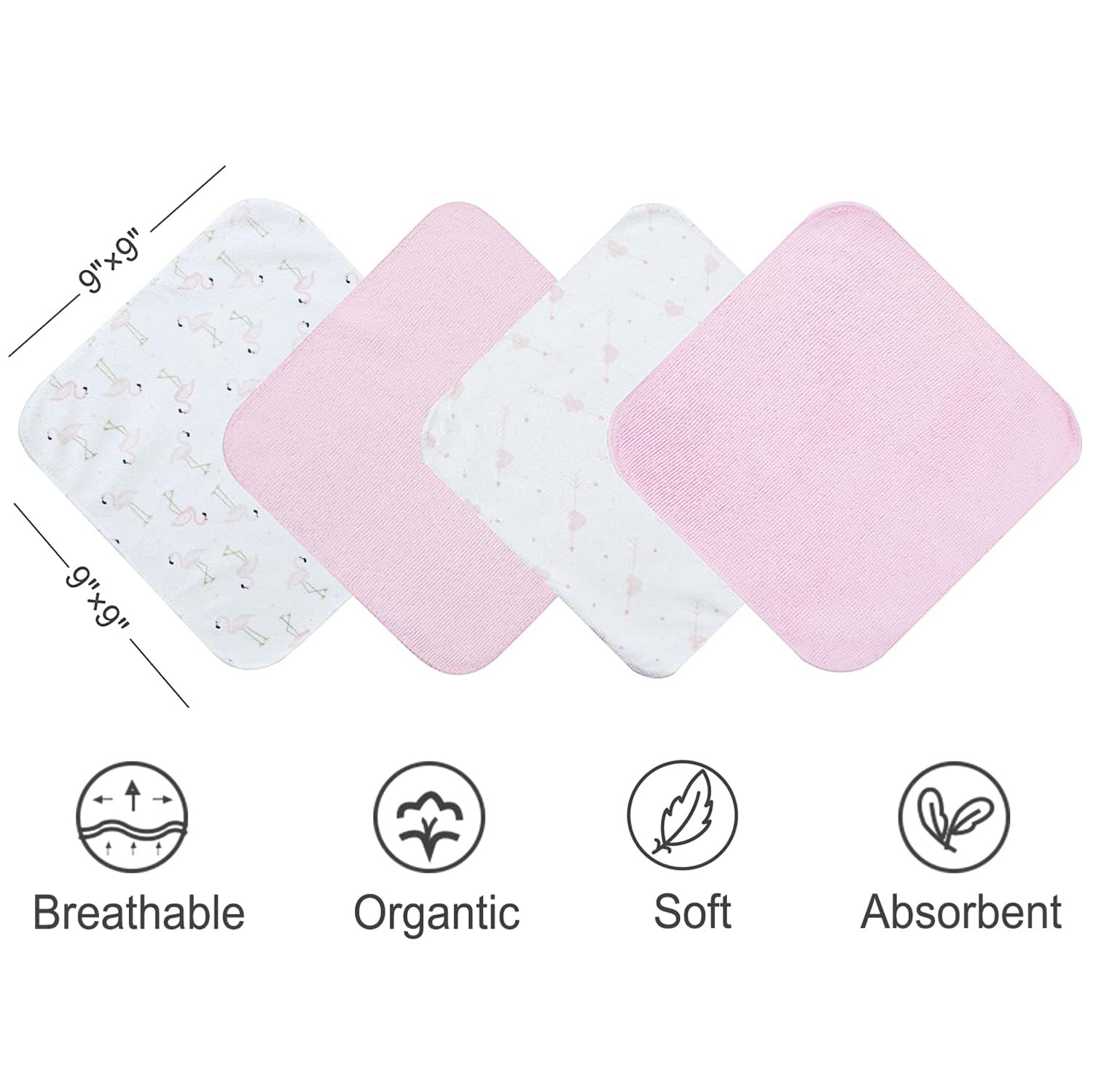 Softan Baby Washcloths Colors Flamingos—pink blue gray unisex design