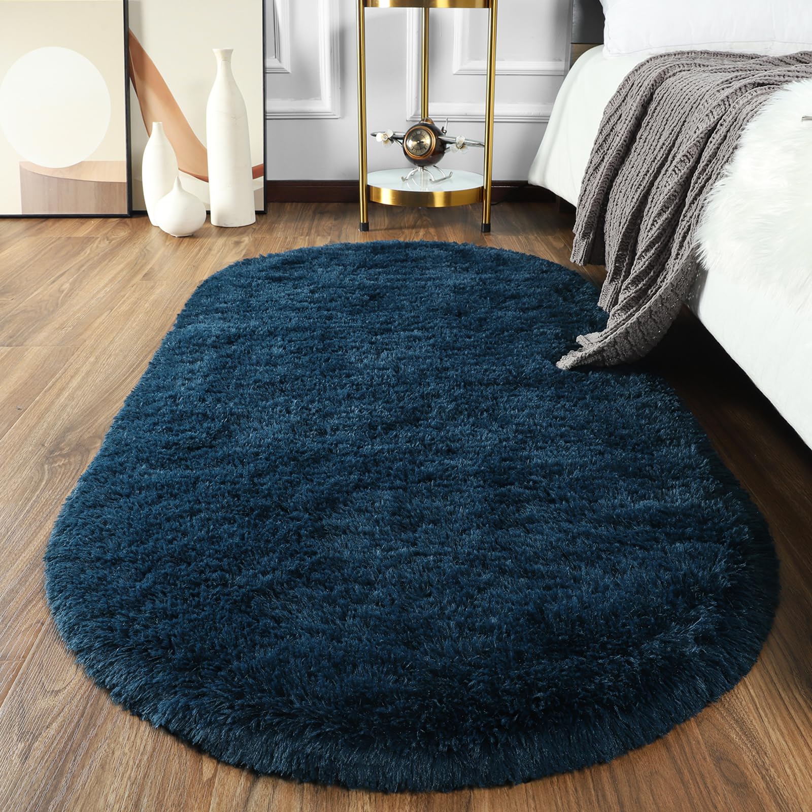 Softlife fluffy rug navy oval – plush comfort for kids during playtime.