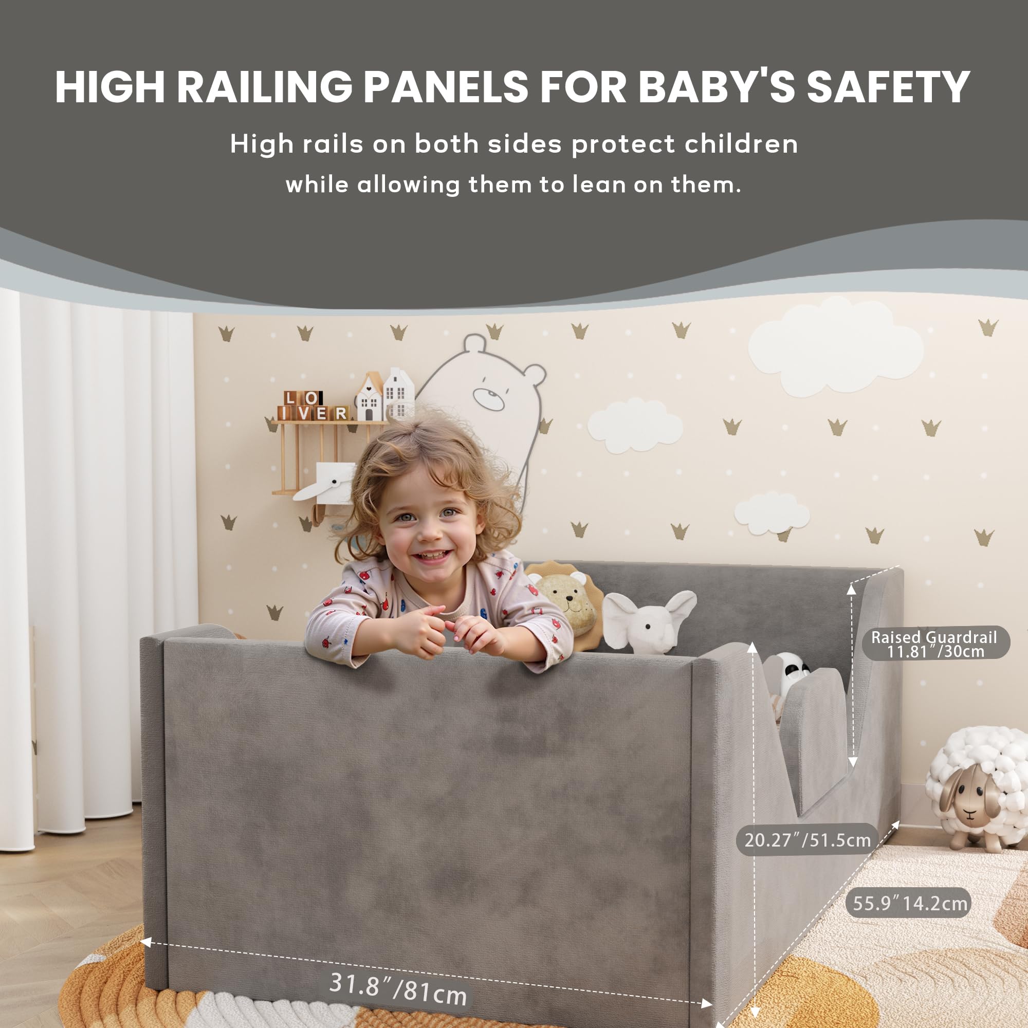 SOFTLYNICE toddler bed guard rails with side guards for secure independent play