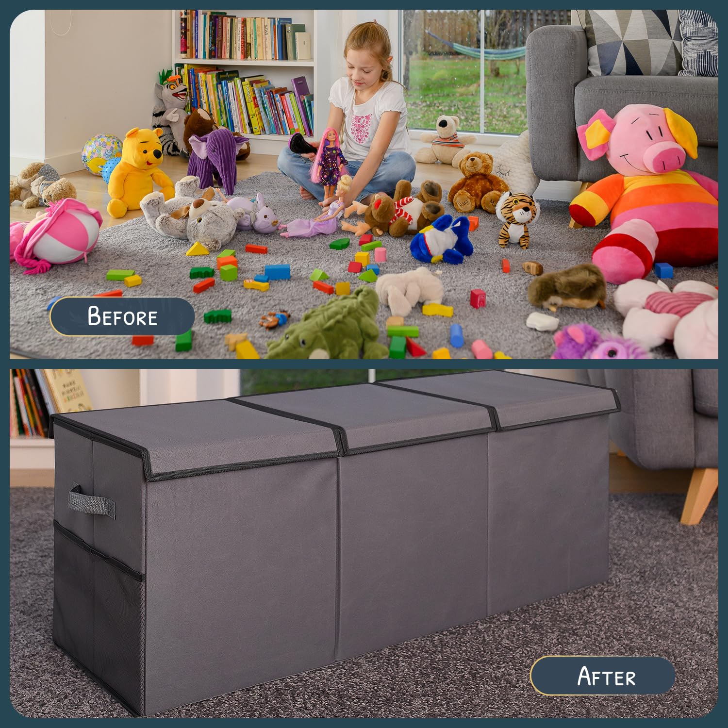SoftOwl 37x16x14 toy storage size, fits large toy collections while keeping spaces tidy.