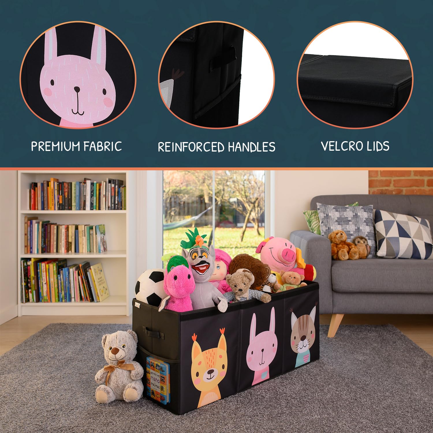 SoftOwl extra large storage interior shows ample space for books and plush.