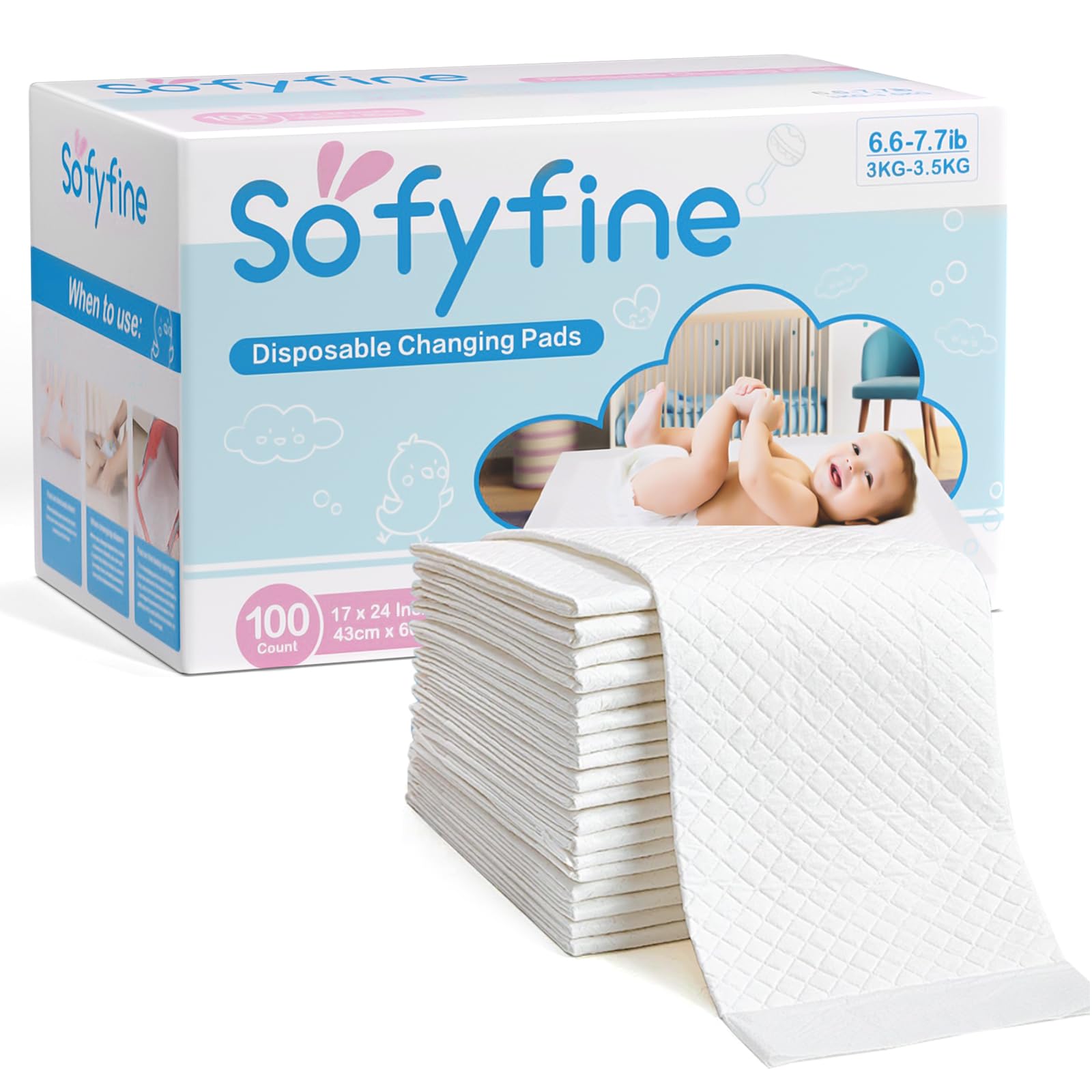 SOFYFINE changing pad front view showing 17x24 size for newborns and mess control
