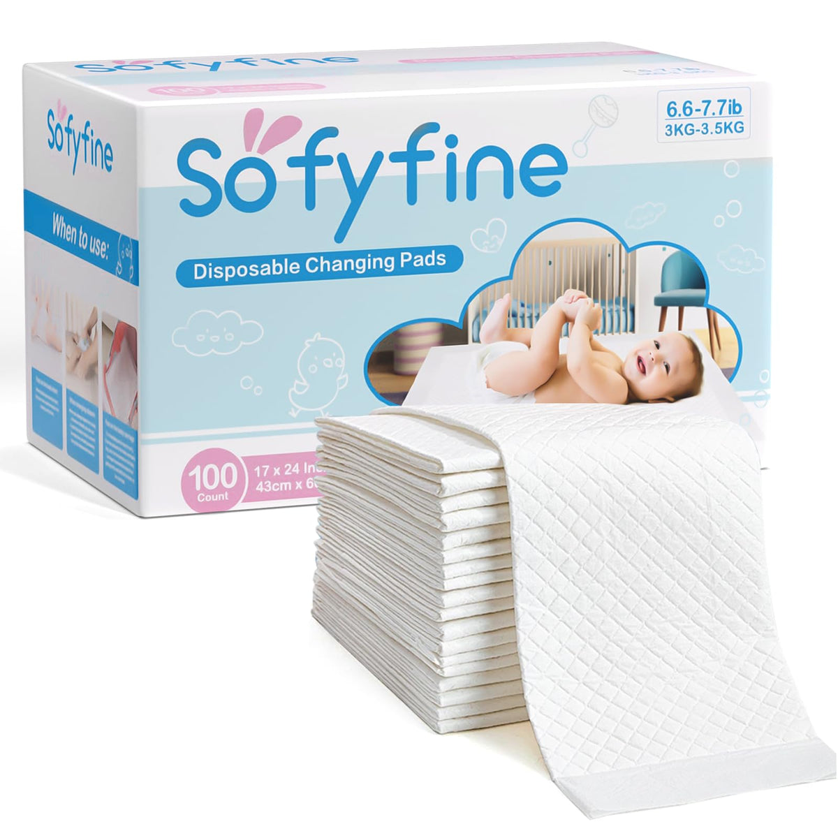 SOFYFINE changing pad front view showing 17x24 size for newborns and mess control