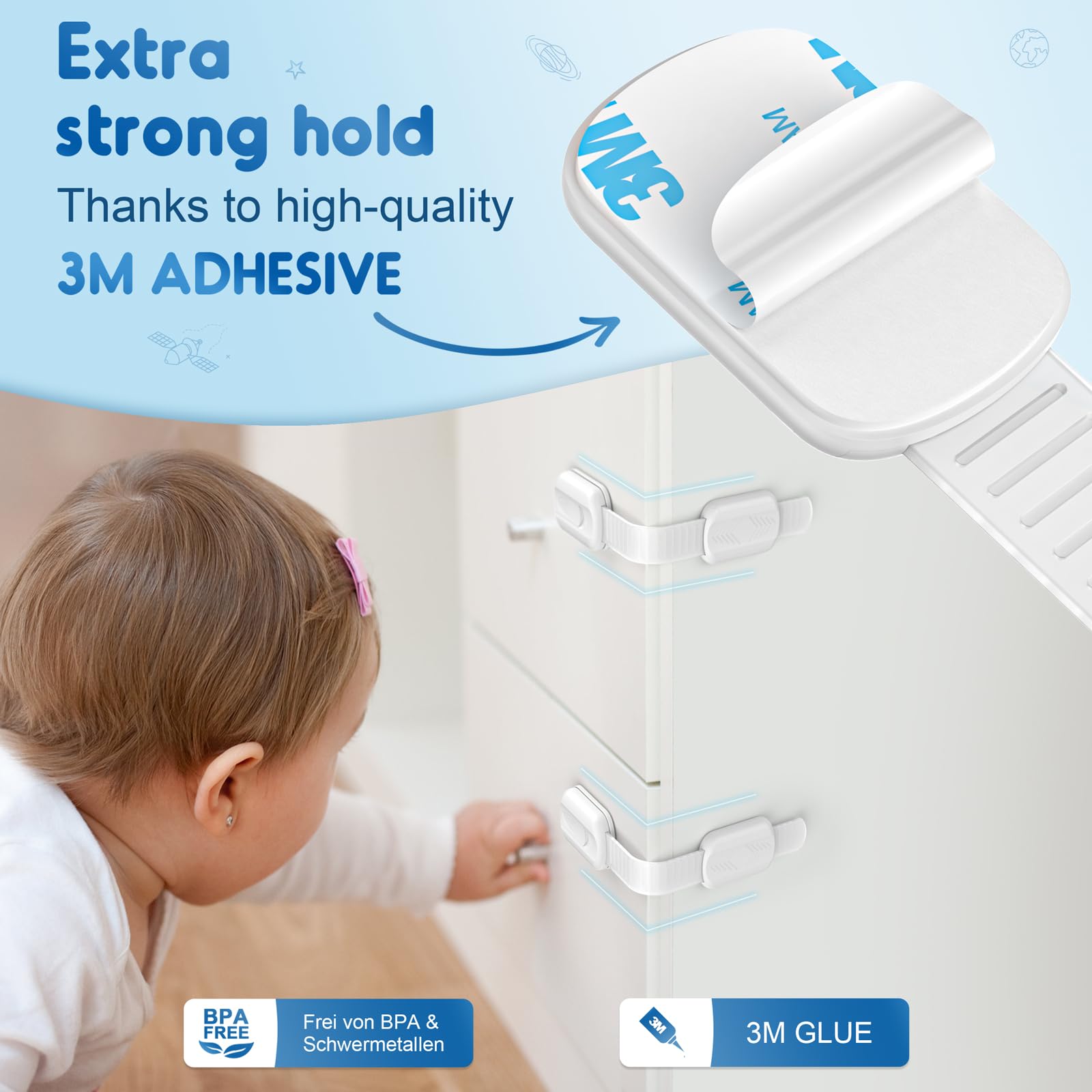 SOGUDE refrigerator lock with 3M adhesive provides safe containment without drilling