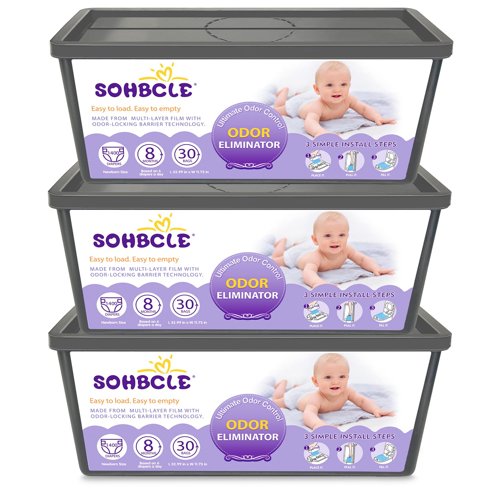 SOHBCLE refills demonstrate Genie compatibility for easy bag changes and odor containment.