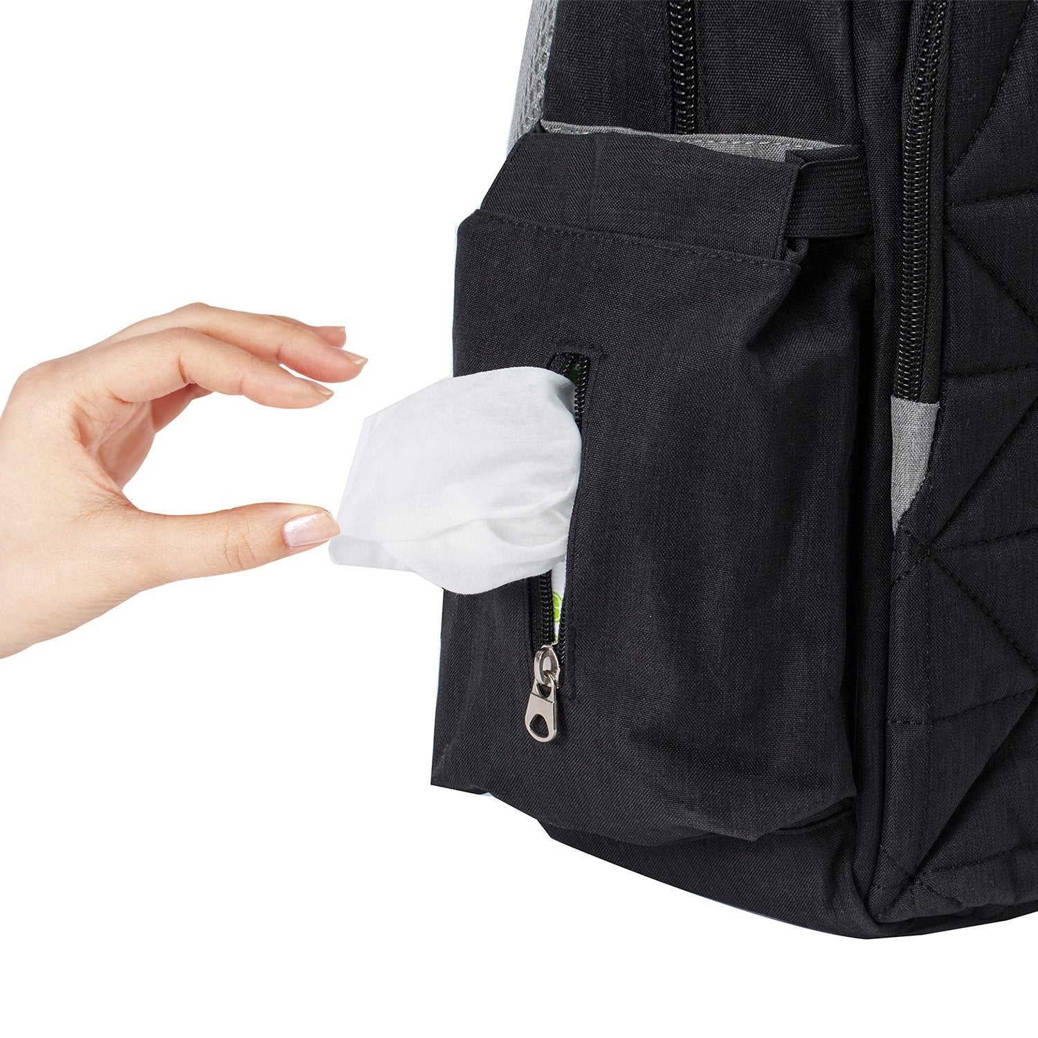 SoHo Designs Kenneth exterior pockets provide accessible storage while on the move.