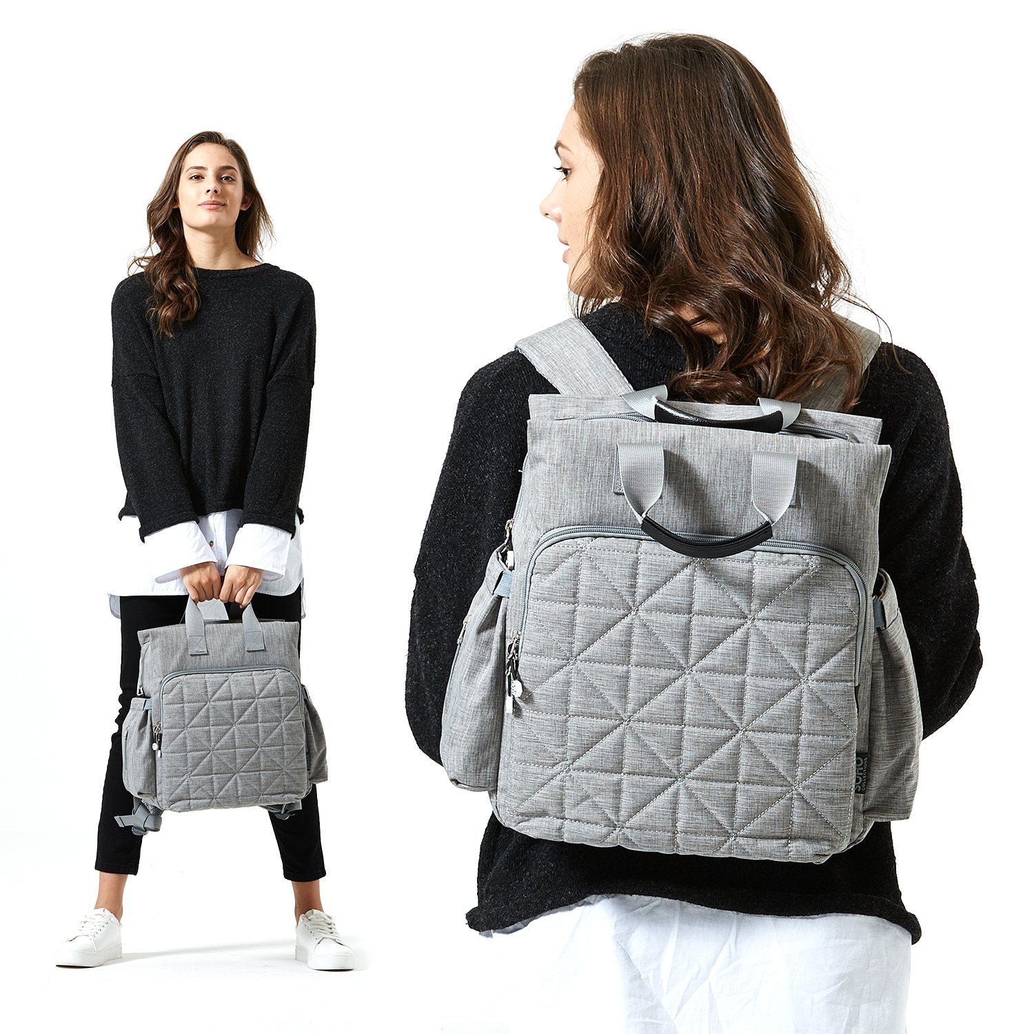 SoHo Designs Kenneth Diaper Backpack close-up gray fabric texture highlights durability