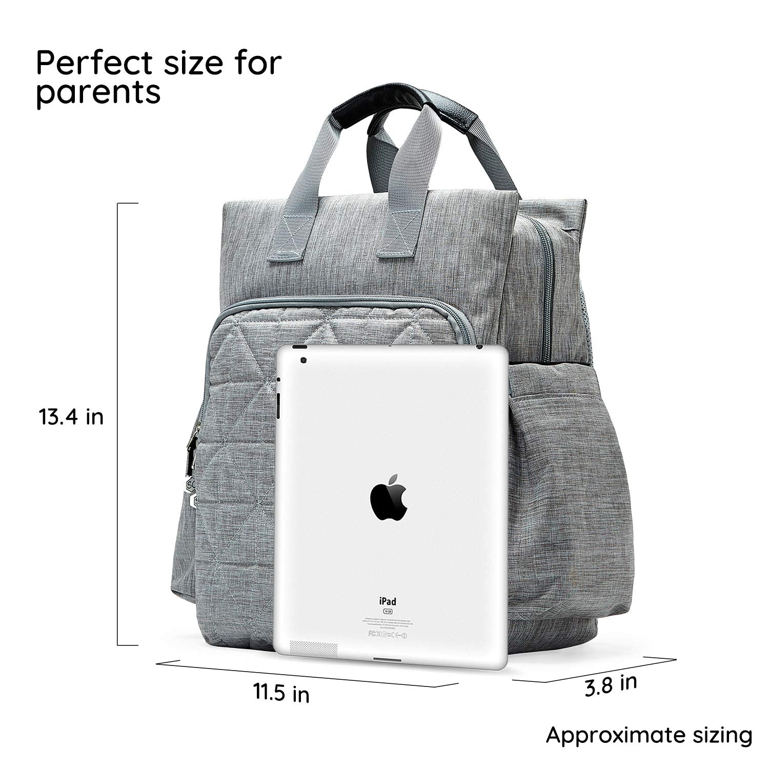 SoHo Designs Kenneth Diaper Backpack pocket layout emphasizes 11 interior and exterior pockets