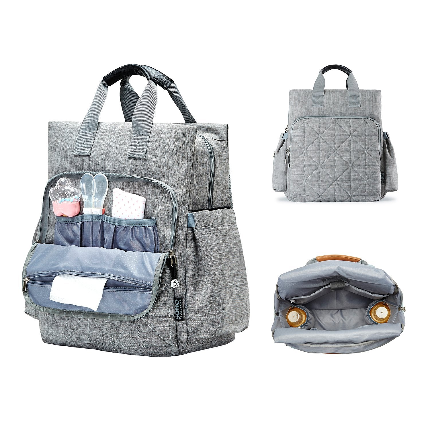 SoHo Designs Kenneth Diaper Backpack water and dirt resistant fabric in gray