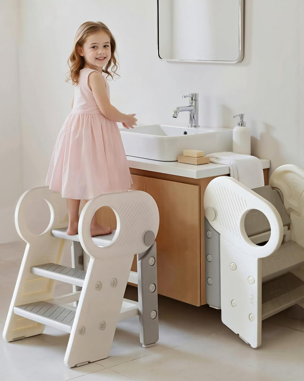 Soladder foldable toddler step stool assembly view shows sturdy build for growing kids