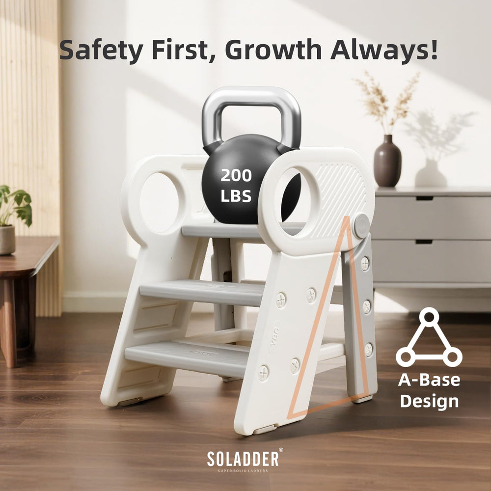 Soladder handles grey provide stable grip for kids reaching the sink
