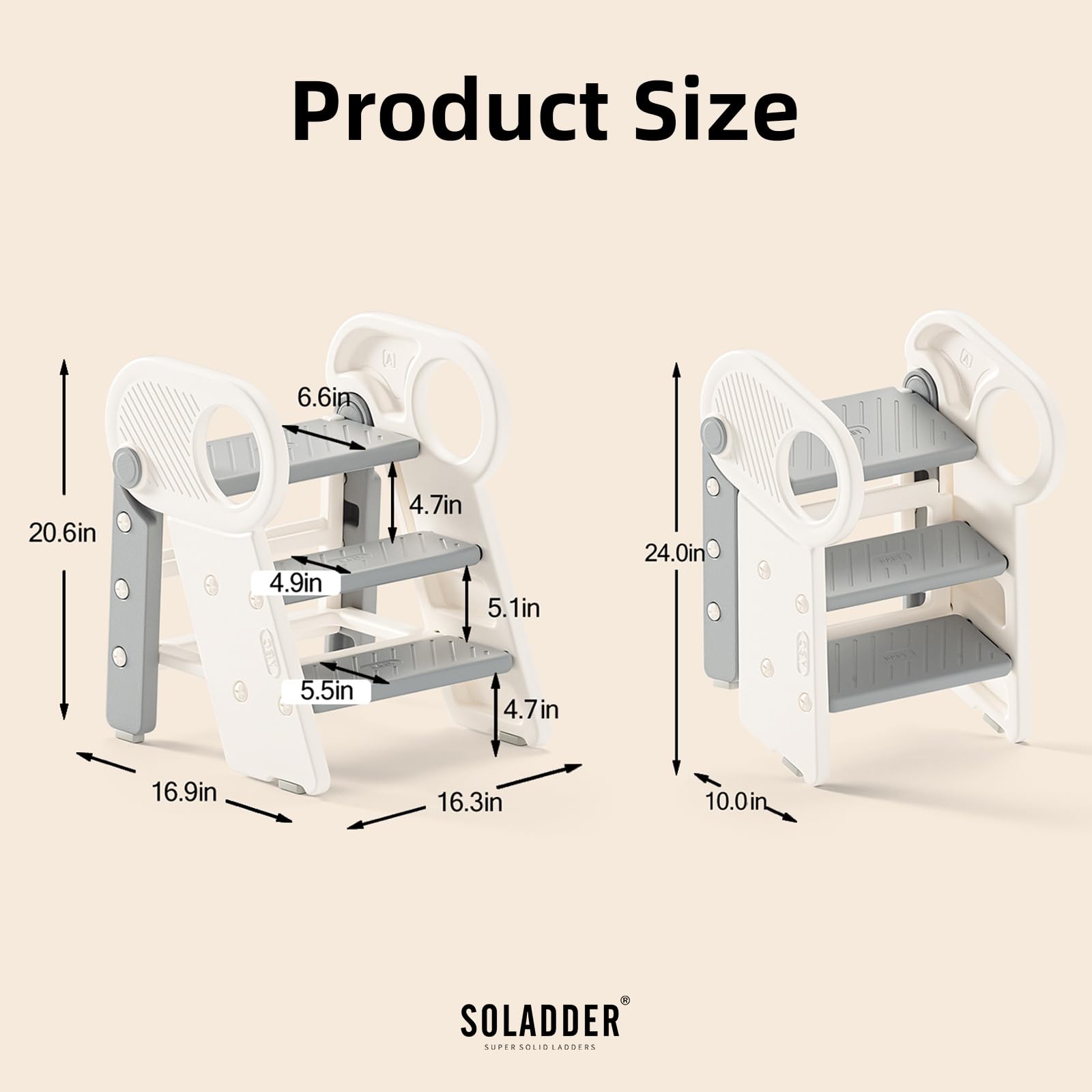 Soladder in-use at sink shows kid-friendly height for brushing teeth