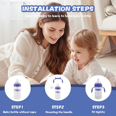 Solala baby bottle handles with ergonomic grip for tiny hands.