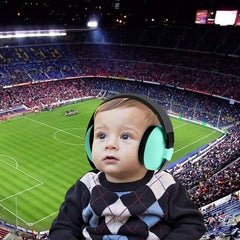 Solar-Power Baby noise-cancelling headphones in use while sleeping dampens disturbances