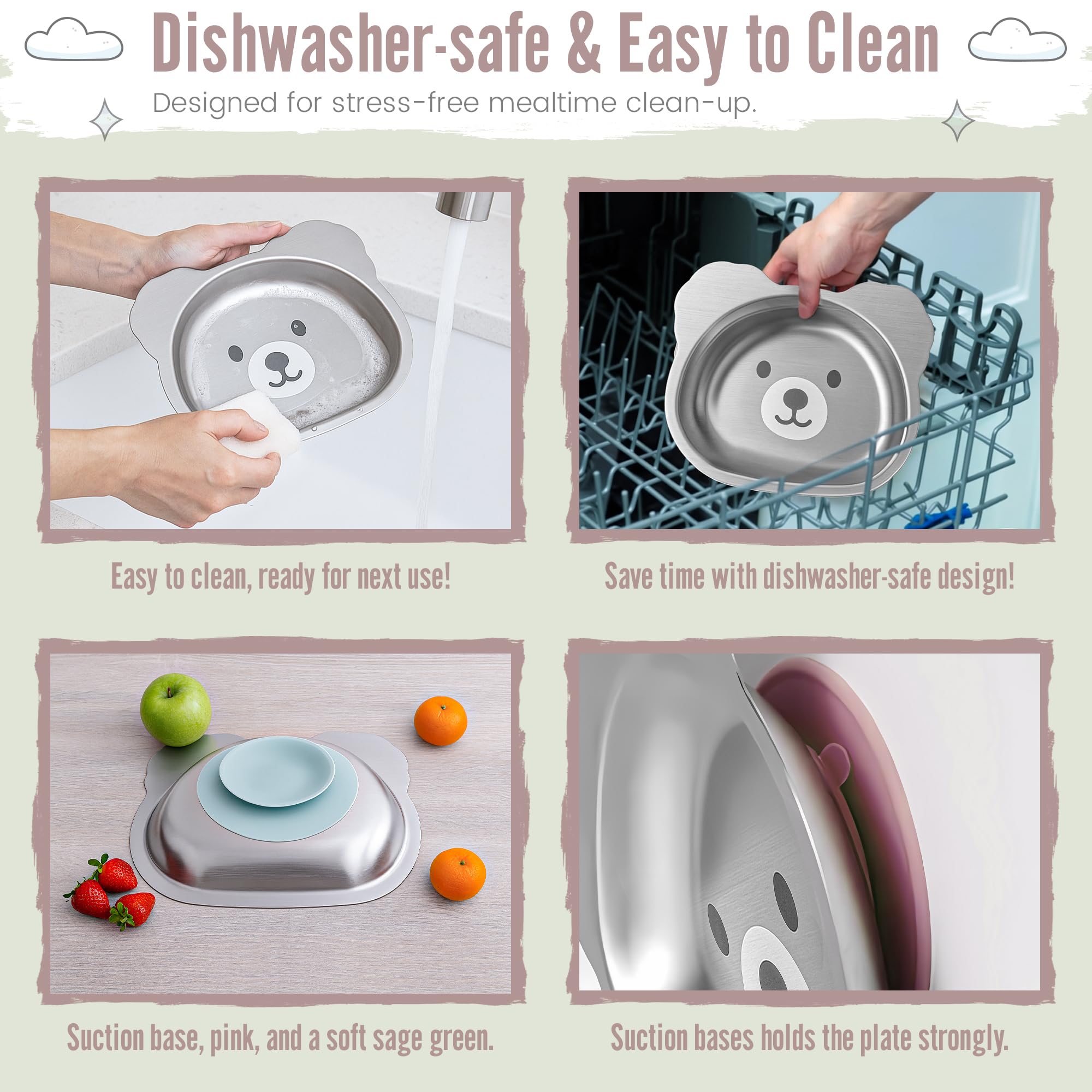 Solavine bear-suction-plate stainless-steel body offers durability and easy cleaning.