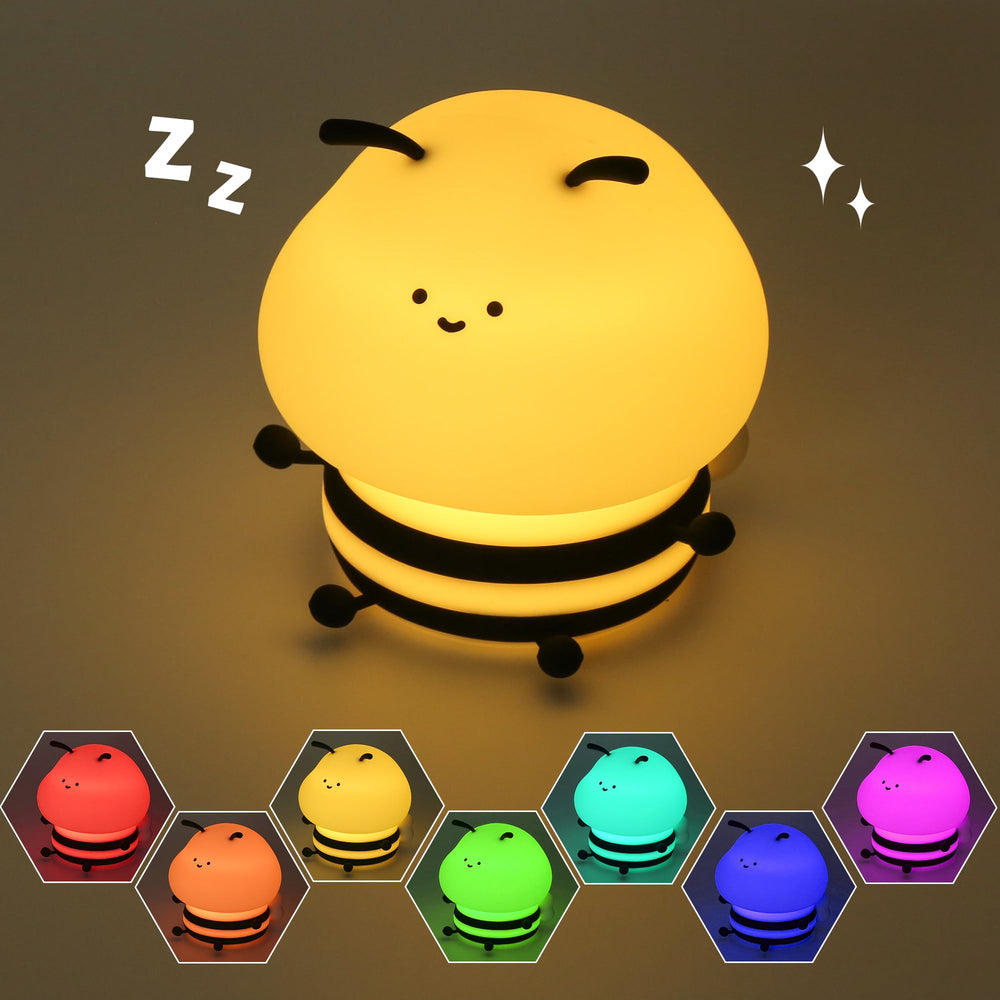 Soledun Bee silicone night light front view with squishy, safe-for-hands design.