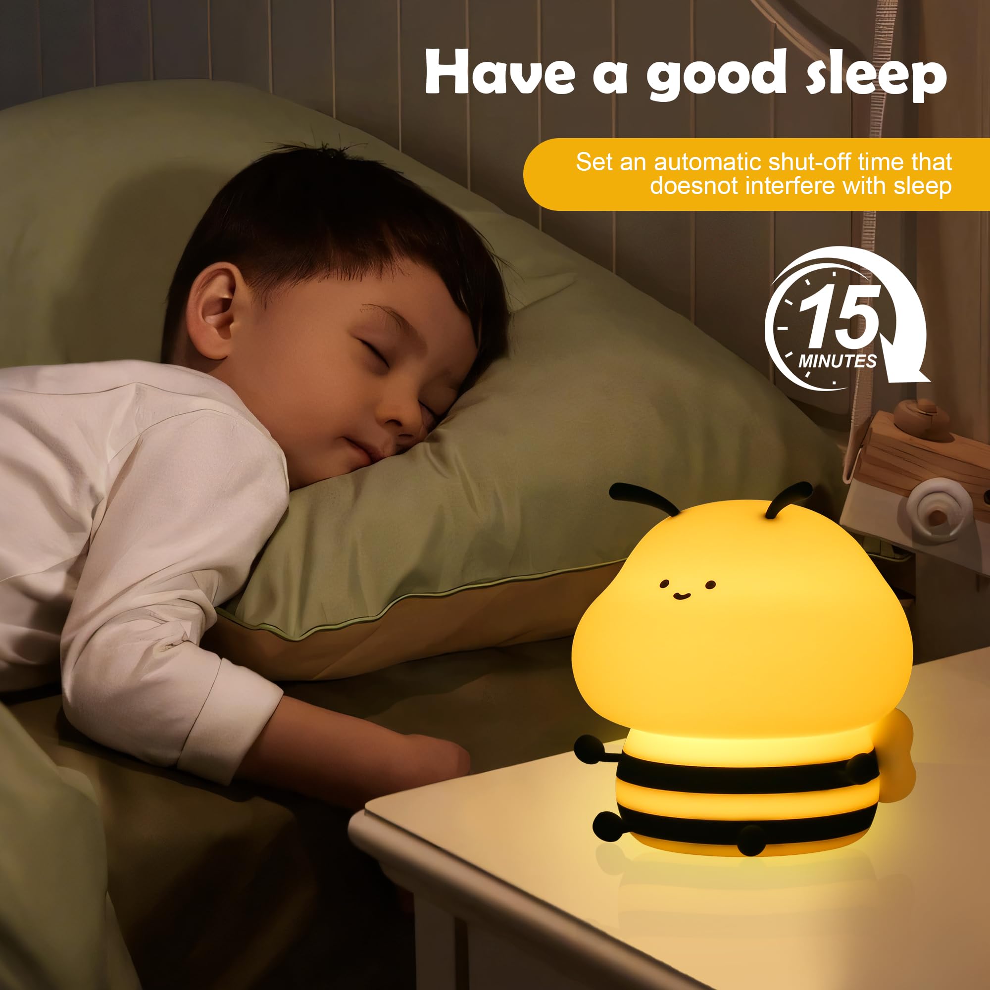 Soledun Bee night light USB rechargeable with long-lasting battery.