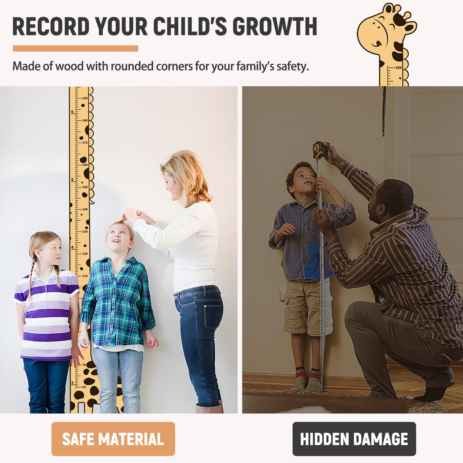 soleim giraffe-height-chart-installation-friendly mounting helps parents install quickly.