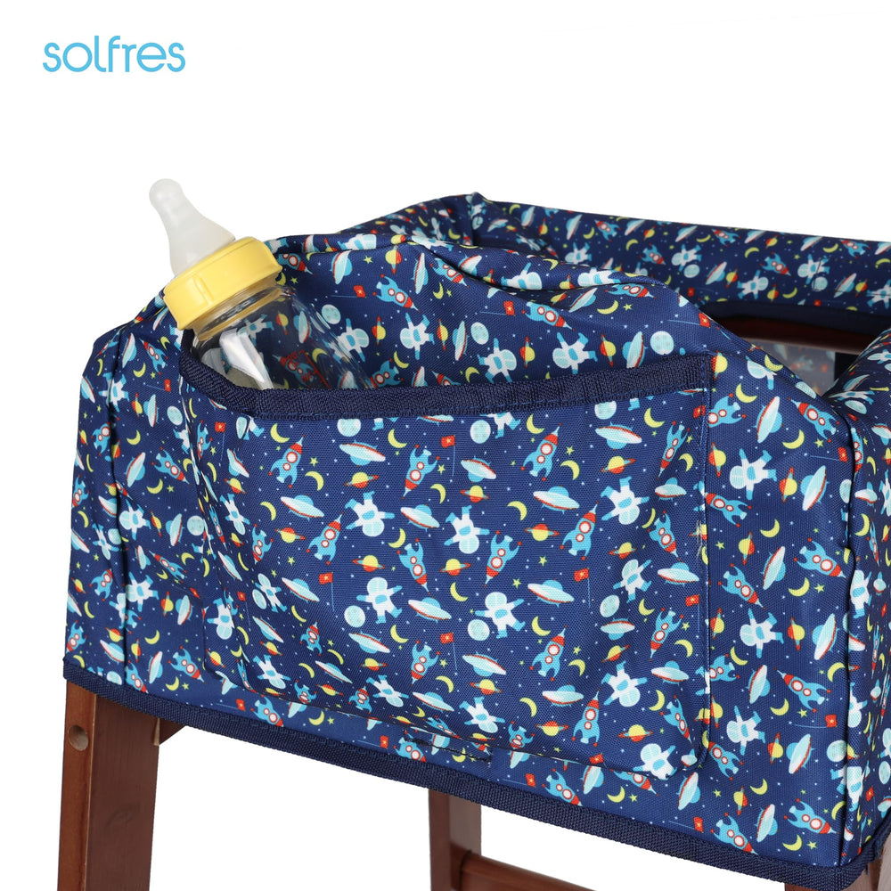 Solfres Dual-Belt High Chair Cover back-pocket for storing bottles and small items