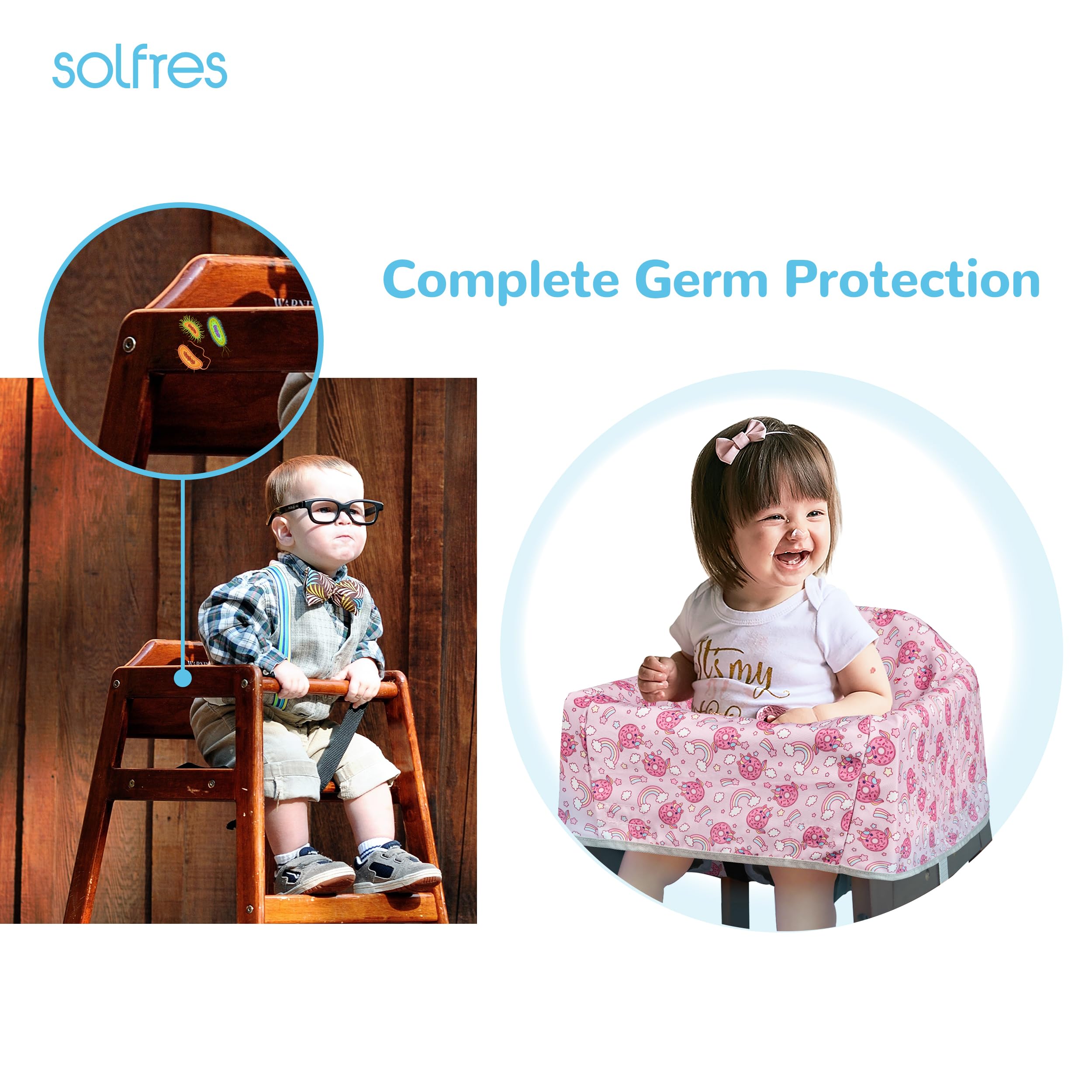 Solfres Dual-Belt High Chair Cover front buckle for quick seating.