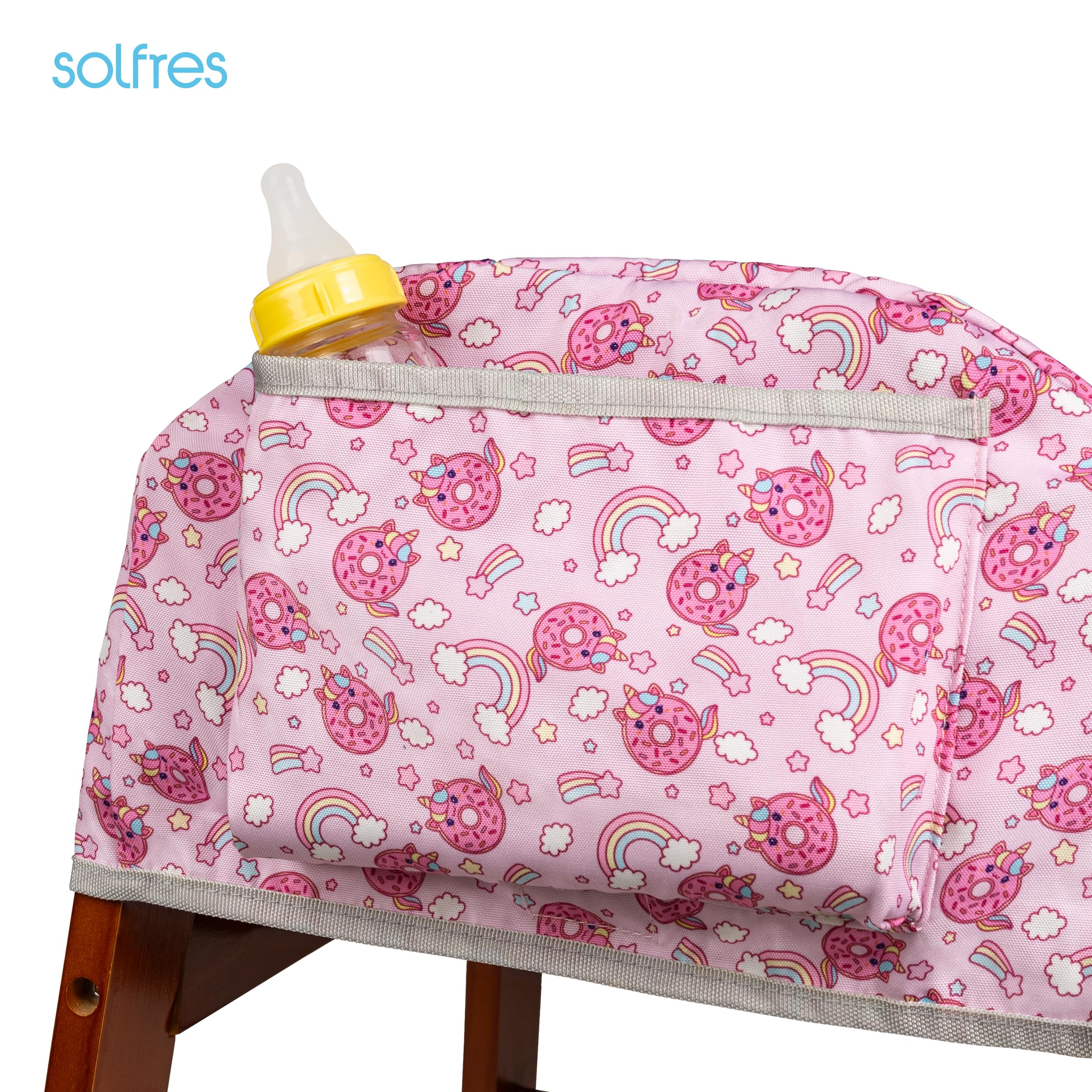 Solfres Dual-Belt High Chair Cover is compact and packable in its carry pouch.
