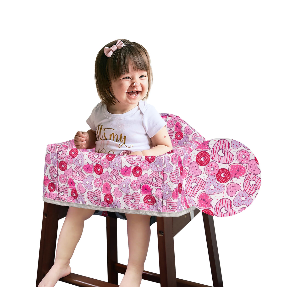Solfres dual-belt high chair cover with strap and buckle secures seating safely.
